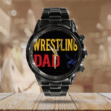 Discover Wrestling Dad freesstyle Folkstyle Greco Roman Calendar Steel Band Watch