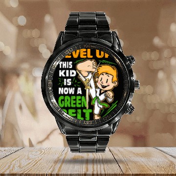 Discover Level Up This Kid Is Now Green Belt Funny Karate Kata Boys Calendar Steel Band Watch