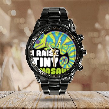 Discover Dino I Raise Tiny Dinosaur Chameleon Lizard Reptile Pet Animal Calendar Steel Band Watch