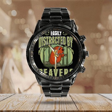 Discover Easily distracted by Beavers 3 Calendar Steel Band Watch