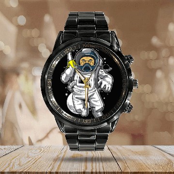 Discover Astronauts Chimpazee astronaut with banana Baseball Tees Calendar Steel Band Watch