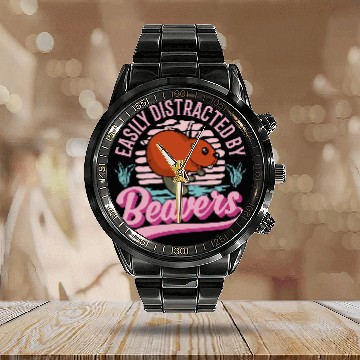 Discover Easily distracted by Beavers 631 Calendar Steel Band Watch