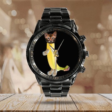 Discover Cat Funny Banana Cat With Lion Paws Baseball Tees Calendar Steel Band Watch