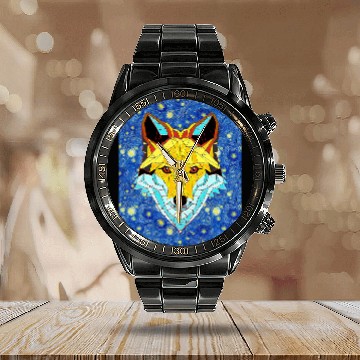 Discover Fox Lover Starry Night Animal Face Mandala Fox Calendar Steel Band Watch