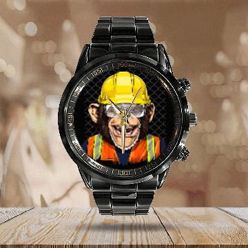 Discover Chimpanzee Construction Worker Great Ape Chimp Primate 210 Zip Calendar Steel Band Watch