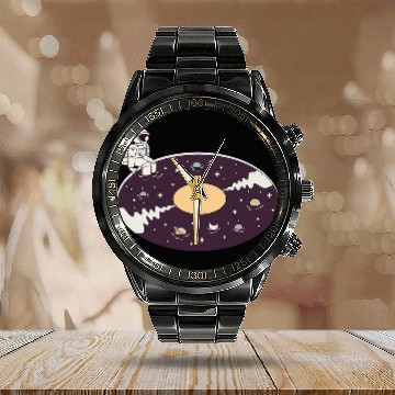 Discover Astronauts Planet Vinyl Record Space Astronaut Spacecraft Spaceman Calendar Steel Band Watch