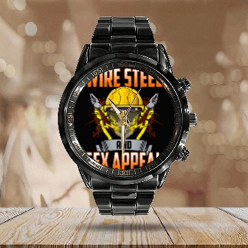 Discover Electrical Fun Lineman Electrician Power Line Technician Gift Electrician Zip Calendar Steel Band Watch