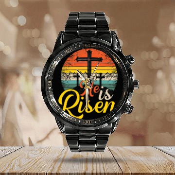 Discover Christian He Is Risen Christian Easter Jesus Christ Baseball Tees Calendar Steel Band Watch