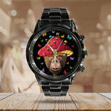 Discover Cottagecore Chimpanzee Aesthetic Mushroom Cute Goblincore Calendar Steel Band Watch