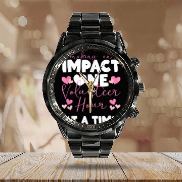 Discover Making An Impact One Volunteer Hour At A Time Baseball Tees Calendar Steel Band Watch
