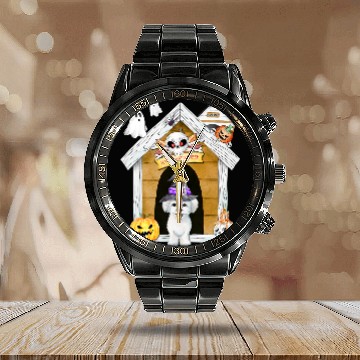 Discover Dog Maltese Halloween Maltese Dog Witch Haunted House Calendar Steel Band Watch