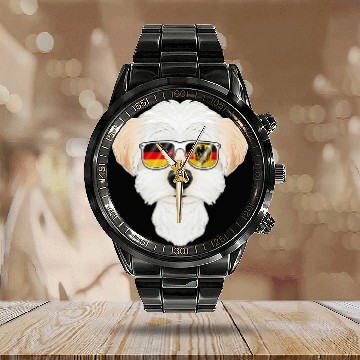 Discover Dog Maltese Germany Sunglasses I German Flag Calendar Steel Band Watch