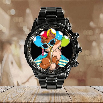 Discover Fox Lover Funny Party Cake Cool Sunglasses Party Animal Forest Fox Calendar Steel Band Watch