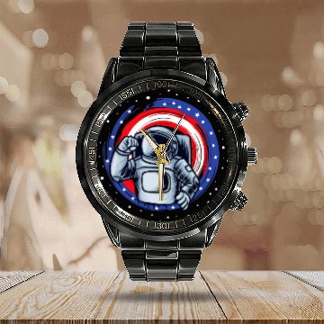 Discover Astronauts Funny Spaceman July 4th With Flag Astronaut Calendar Steel Band Watch