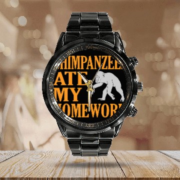 Discover Chimpanzee Ate My Homework Calendar Steel Band Watch