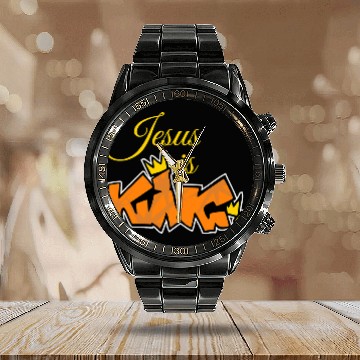 Discover Christian Jesus is King Graffiti Script Christian Bible Quote Christ Calendar Steel Band Watch