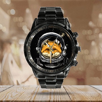 Discover Astronauts Outer Space Astronaut Fox Wild Animal Face Fox Lover Galaxy Zip Calendar Steel Band Watch