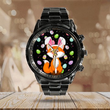 Discover Fox Lover Bunny Easter Egg Lover Funny Fox Easter Sunday Baseball Tees Calendar Steel Band Watch