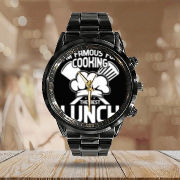 Discover I Am Famous for Cooking Lunch Lady School Cafeteria Worker Calendar Steel Band Watch