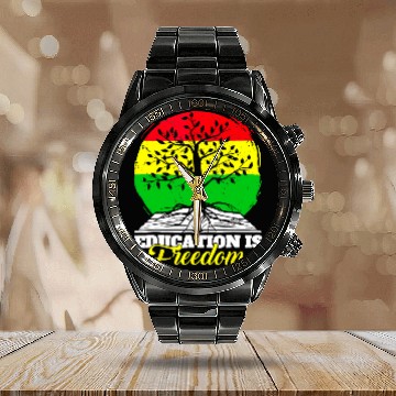 Discover Education Is Freedom African American Black History Educator 2 Calendar Steel Band Watch