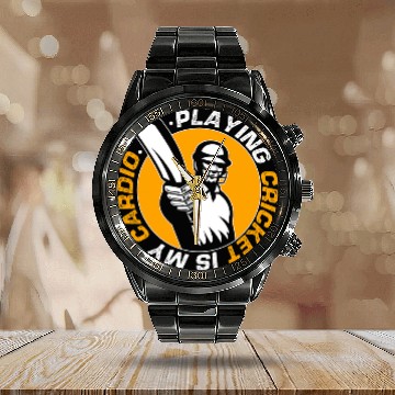 Discover Cricket Fan Playing Cricket Is My Cardio Cricket Player Cricketer Baseball Tees Calendar Steel Band Watch