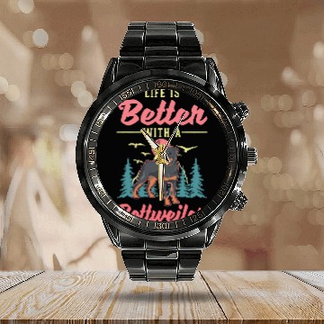 Discover Dog Rottweiler Life is better with a Rottweiler 2 Calendar Steel Band Watch