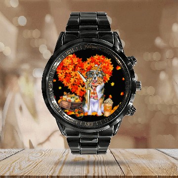 Discover Australian Shepherd Autumn Fall Leaves Pumpkin Dog Lover Calendar Steel Band Watch