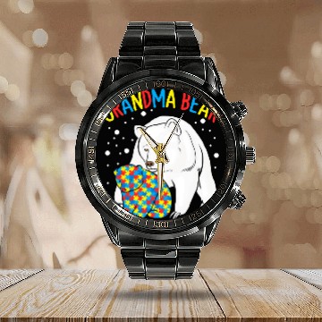 Discover Autism Bear Grandma Bear 593 Polar panda Neurodiverse Calendar Steel Band Watch