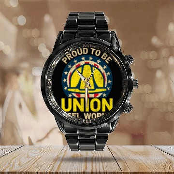 Discover Steel Worker Union Construction Labor Union Worker USA Men 1 Calendar Steel Band Watch