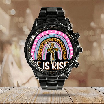 Discover Christian He Is Risen Rainbow Leopard Happy Easter Day Christian Jesus 3 Christ Calendar Steel Band Watch