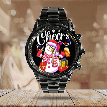 Discover Beer Drinkers Snowman Drinking Beer Holiday Cheers206 Calendar Steel Band Watch