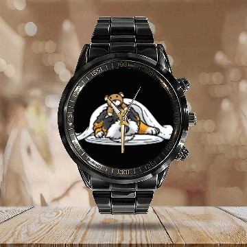 Discover Bernedoodle Dog With Stuffed Animal Sleeping Napping Calendar Steel Band Watch