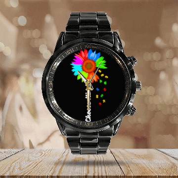 Discover Autism Choose Kind Daisy Flower Awareness Neurodiverse Calendar Steel Band Watch