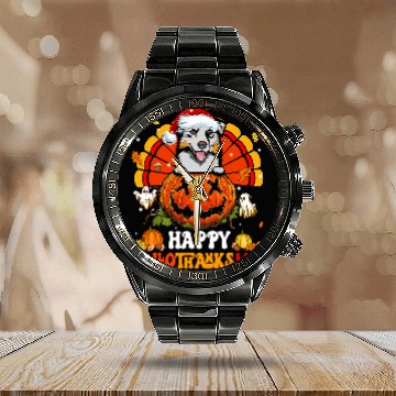 Discover Dog Australian Shepherd Happy Hallothanksmas Halloween 206 Calendar Steel Band Watch
