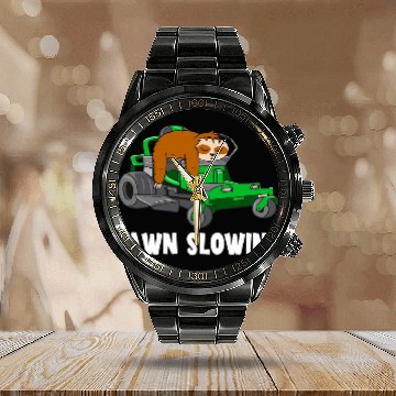 Discover Lawn Care Worker Landscaper Lawn Mower Slowing Lazy Sloth Baseball Tees Calendar Steel Band Watch