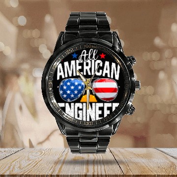 Discover Funny All American Engineer 4th of July American Flag Baseball Tees Calendar Steel Band Watch