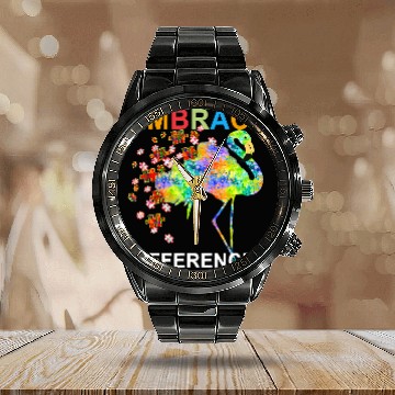 Discover Autism Flamingo Embrace Differences Awareness wild puzzle Neurodiverse Calendar Steel Band Watch
