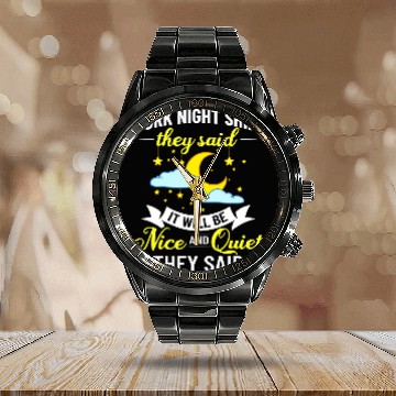 Discover Shift Work Night Job Worker Midnight Funny Coffee 9 Calendar Steel Band Watch