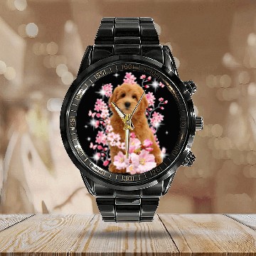 Discover Dog Goldendoodle Japanese Cherry Blossom Sakura Flower Baseball Tees Calendar Steel Band Watch