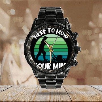 Discover Lawn Care Worker Mow Your Mind Lawn Mowing Worker Retro Zip Calendar Steel Band Watch