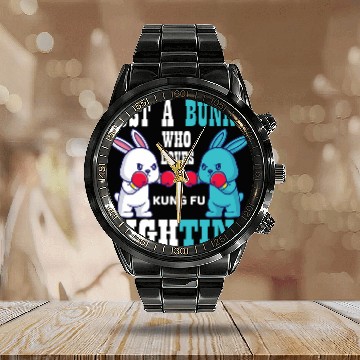 Discover Just a Bunny Who Loves Kung Fu Fighting Funny Boys Easter Calendar Steel Band Watch