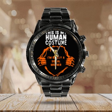 Discover This My Human Costume Im Really A Social Worker Halloween Zip Calendar Steel Band Watch