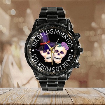 Discover Dia De Los Muertos Skull Couple art Zip Calendar Steel Band Watch