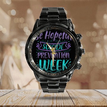 Discover Be Hopeful suicides Prevention Week Teal Purple Awareness Calendar Steel Band Watch