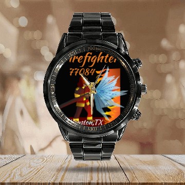 Discover Firefighter Art Houston TX 77084 Calendar Steel Band Watch