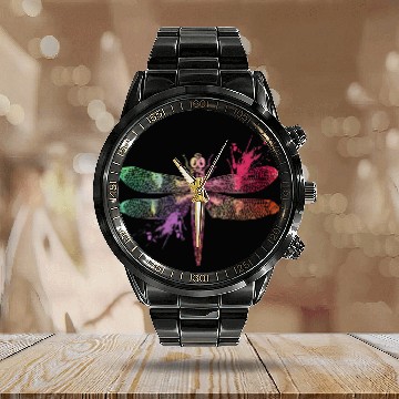Discover Dragonfly Watercolor Splash Art Animal Lover Calendar Steel Band Watch