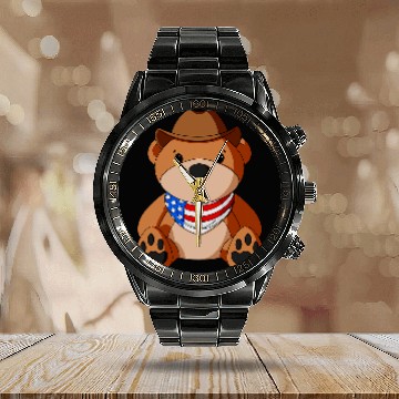 Discover Cowboy Teddy Bear Calendar Steel Band Watch