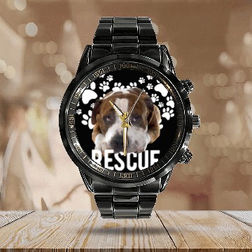 Discover Bully Lover Dog Rescue Paws 257 Pitbull Dog Calendar Steel Band Watch