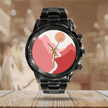 Discover Abstract Light Pink Pastel Red Minimalist Boho Landscape Calendar Steel Band Watch