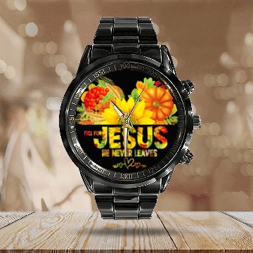 Discover Christian Fall For Jesus He Never Leaves Fall Pumpkin Flower 43 Bibble Jesus Christ Baseball Tees Calendar Steel Band Watch